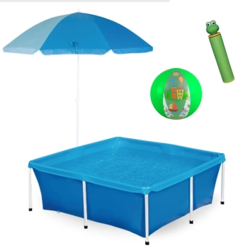 Kit Piscina Estrutural 2000 Lts + Guarda Sol 22kg + Bola Inflvel 40cm + Lana gua
