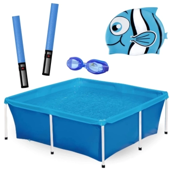 Kit Piscina Mor Estruturada 2000 Litros + culos de Natao e Touca Infantil Azul + 2 Espaguetes Macarro