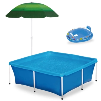 Kit Piscina Estrutural 2000 Litros + Guarda Sol 1,50 M 70 Fps + Boia Fralda Azul para At 1 a 2 Anos