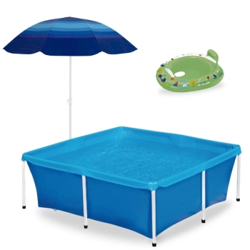 Kit Piscina Estrutural 2000 Lts Mor + Guarda Sol 1,50 M 70fps+ Boia Fralda Verde para At 1 a 2 Anos