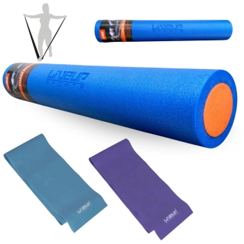Kit Rolo para Exerccios Alongamento e Equilbrio 90cm + 2 Faixas Elsticas 1,20m Tenso Mdia e Forte