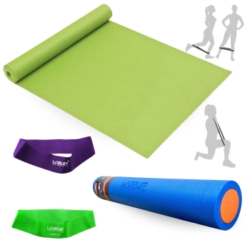 Kit Rolo 90cm para Exerccios + Colchonete Verde + 2 Mini Band Elstico Tenso Mdia + Super Forte
