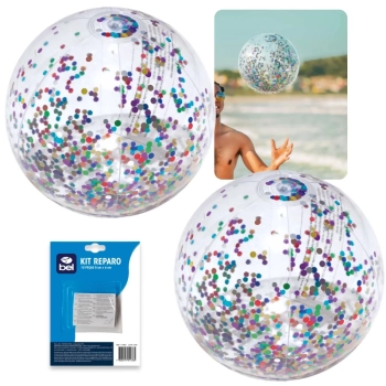 Kit 2 Bolas Inflveis 28 Cm com Glitter Colorido Carnaval Mor + Kit Reparo de Inflveis