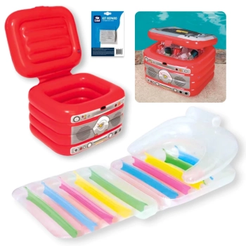 Kit Bar Flutuante Cooler Inflvel para Guardar Bebidas + Boia Poltrona Colcho Inflvel para Piscina