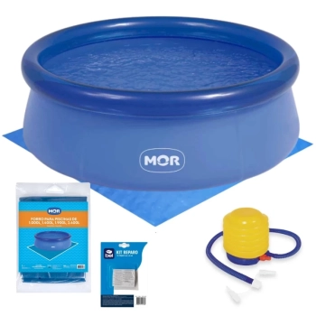 Piscina Infantil 1000 Litros Mor Redonda Infl�vel + Mini Bomba Manual + Forro + Kit Reparo