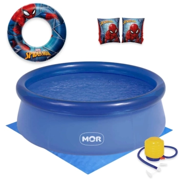 Piscina Infantil 1000 Litros Mor Inflvel + Mini Bomba Manual + Forro + Boias do Homem Aranha