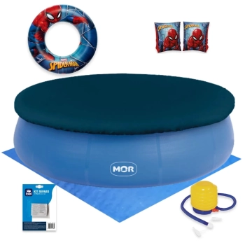 Kit Piscina Inflvel 4600l Mor + Boias Homem Aranha + Mini Bomba + Capa e Forro + Reparo
