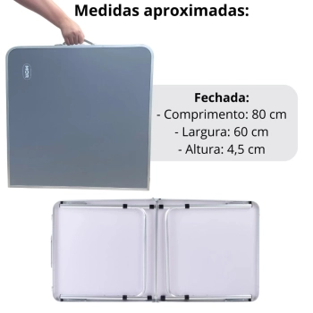 Mesa Dobrvel Porttil Vira Maleta com Ala 1,20m para Pesca Camping e Praia Mesa Prtica Dupla Mor