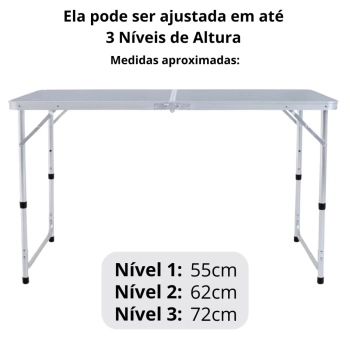 Mesa Dobrvel Porttil Vira Maleta com Ala 1,20m para Pesca Camping e Praia Mesa Prtica Dupla Mor