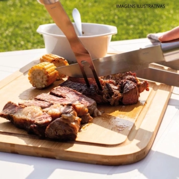Conjunto para Churrasco em Ao Inox 3 Peas Faca Garfo e Pegador Mor Cozinha Utenslios