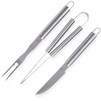 Conjunto para Churrasco em Ao Inox 3 Peas Faca Garfo e Pegador Mor Cozinha Utenslios