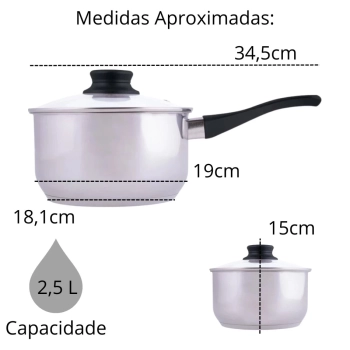 Jogo de Panelas 4 Peas em Inox para Induo e a Gs Fundo Triplo 2 Panelas Caarola Mor + Panela com Cabo + Frigideira