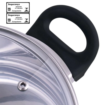 Jogo de Panelas 4 Peas em Inox para Induo e a Gs Fundo Triplo 2 Panelas Caarola Mor + Panela com Cabo + Frigideira