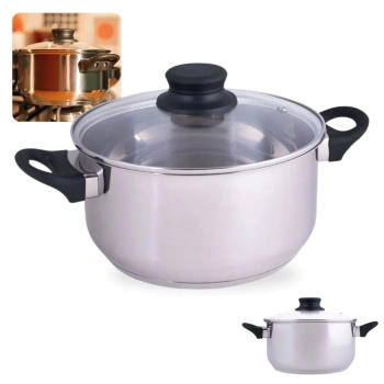 Panela Caarola em Ao Inox 21cm Induo e a Gs 3,2 Litros com Tampa e Fundo Triplo Mor