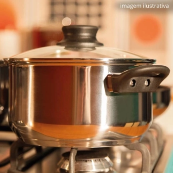 Panela Caarola em Ao Inox 21cm Induo e a Gs 3,2 Litros com Tampa e Fundo Triplo Mor