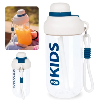 Kit Garrafa Infantil 660ml Azul Squeeze Ala e Canudo + Caixa Trmica 18 Litros Azul