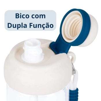 Kit Garrafa Infantil 660ml Azul Squeeze Ala e Canudo + Caixa Trmica 18 Litros Azul
