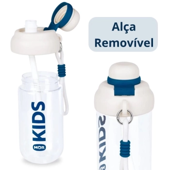 Kit Garrafa Infantil 660ml Azul Squeeze Ala e Canudo + Caixa Trmica 18 Litros Azul
