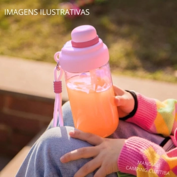 Kit Garrafa 660ml Rosa Squeeze com Ala e Canudo + Caixa Trmica 18 Litros Rosa