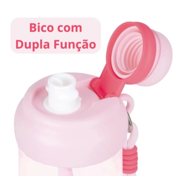 Kit Garrafa 660ml Rosa Squeeze com Ala e Canudo + Caixa Trmica 18 Litros Rosa