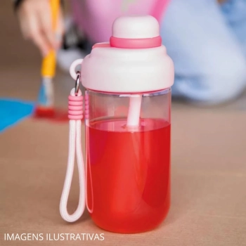Garrafa Infantil de gua 660ml Rosa Squeeze com Canudo e Ala Kids Mor Garrafinha Escolar