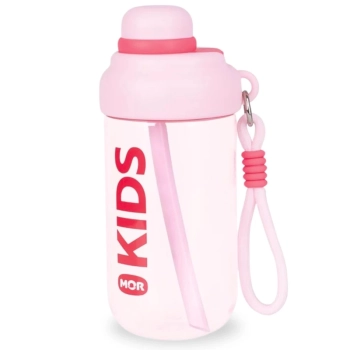 Garrafa Infantil de gua 660ml Rosa Squeeze com Canudo e Ala Kids Mor Garrafinha Escolar