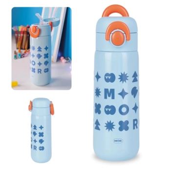 Kit Garrafa Trmica 480ml Azul Inox Ala e Canudo + Caixa Trmica 18 Litros Azul