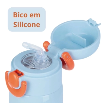 Kit Garrafa Trmica 480ml Azul Inox Ala e Canudo + Caixa Trmica 18 Litros Azul