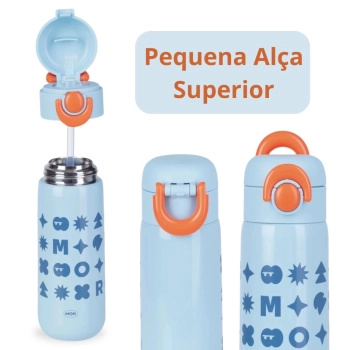 Kit Garrafa Trmica 480ml Azul Inox Ala e Canudo + Caixa Trmica 18 Litros Azul