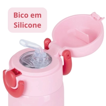 Kit Garrafa Trmica 480ml Rosa Inox Ala e Canudo + Caixa Trmica 18 Litros Rosa