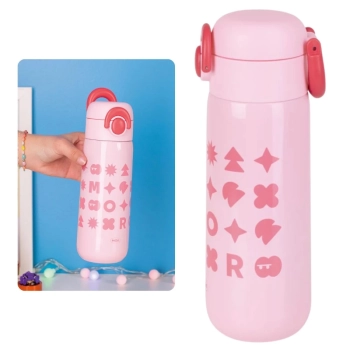 Kit Garrafa Trmica 480ml Rosa Inox Ala e Canudo + Caixa Trmica 18 Litros Rosa