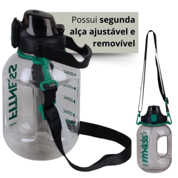 Kit Garrafa Fitness 1,8 Lts com Alas Suporta Celular + Garrafa de Ao Squeeze com Capa 750 Ml