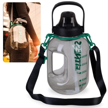 Kit Garrafa Fitness 1,8 Lts com Alas Suporta Celular + Garrafa de Ao Squeeze com Capa 750 Ml