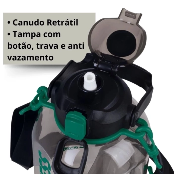Kit Garrafa Fitness 1,8 Lts com Alas Suporta Celular + Garrafa de Ao Squeeze com Capa 750 Ml