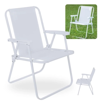 Kit 2 Cadeiras de Praia Brancas + Mesa de Apoio com Porta-copos Pequena Branca Multiuso para Casa, Jardim