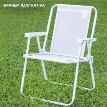 Kit 2 Cadeiras de Praia Brancas + Mesa de Apoio com Porta-copos Pequena Branca Multiuso para Casa, Jardim