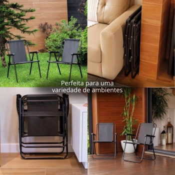 Kit 2 Cadeiras de Praia Modelo Preto e Retr para Casa, Jardim e Parque