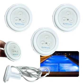 Kit 3 Refletores Super Led Azul para Iluminao de Piscinas Marca Netuno
