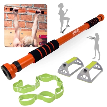 Kit Barra para Porta Ajustvel de 65cm a 95cm + Faixa Elstica Multinvel Mdio + Par de Apoio para Flexo