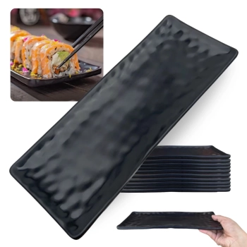 Kit 10 Travessas para Sushi 28,5 Cm Kanpai Retangular com Relevo para Buffet Comida Japonesa em Melamina