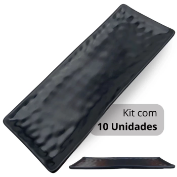 Kit 10 Travessas para Sushi 28,5 Cm Kanpai Retangular com Relevo para Buffet Comida Japonesa em Melamina