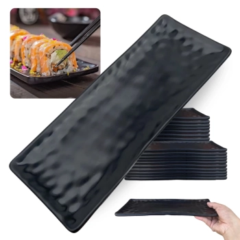Kit 20 Travessas para Sushi 28,5 Cm Kanpai Retangular com Relevo para Buffet Comida Japonesa em Melamina