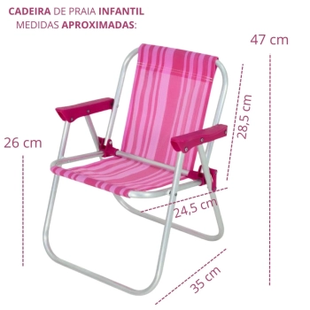 Kit Cadeira de Praia Infantil Rosa Bel + Caixa Termica 6 Litros Rosa + Baldinho de Praia 8 Peas Colorido