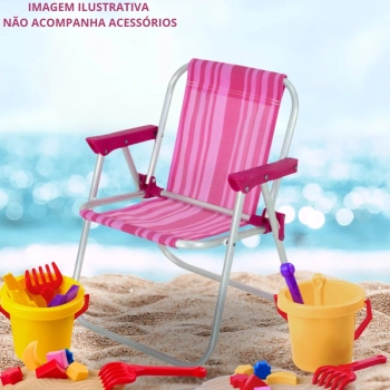 Cadeira de Praia Infantil Bel Dobravel em Aluminio Rosa