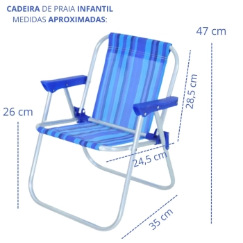 Kit Cadeira de Praia Infantil Azul Bel + Baldinho de Praia com 8 Peas em Cores Sortidas