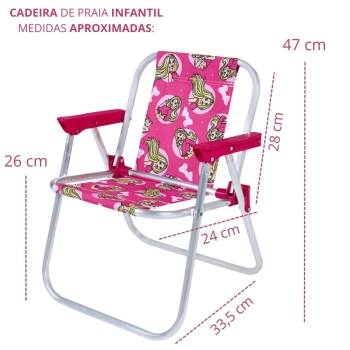 Kit Cadeira de Praia Infantil Rosa Barbie Bel + Baldinho de Praia com 8 Peas na Cor Rosa