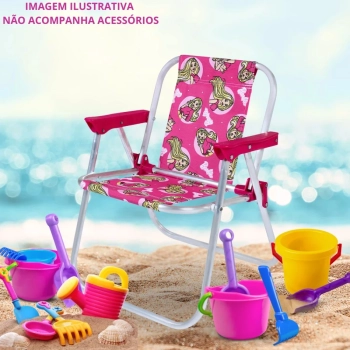Cadeira de Praia Infantil Barbie Rosa Dobravel em Aluminio Bel