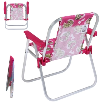 Cadeira de Praia Infantil Barbie Rosa Dobravel em Aluminio Bel