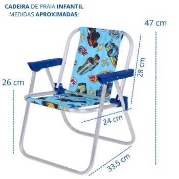 Kit Cadeira de Praia Infantil Azul Hot Wheels + Baldinho de Praia com 8 Peas em Cores Sortidas