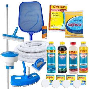 Kit Limpeza para Piscinas Completo com 18 Itens para Manuteno, Utenslios e Produtos